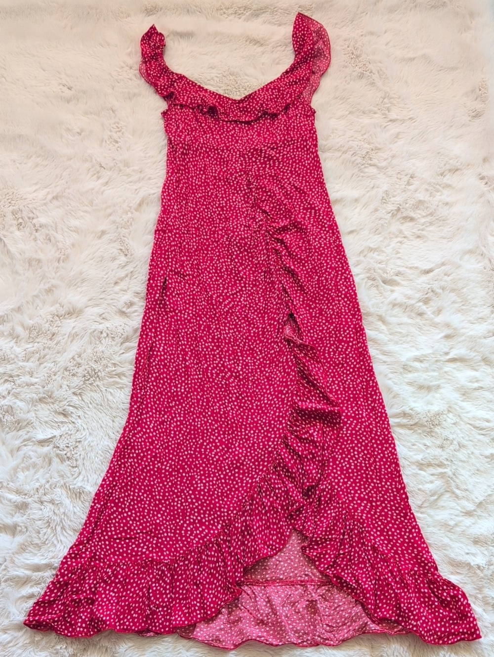 SBETRO Maxi Dress Red And White Polka Dot Dress
